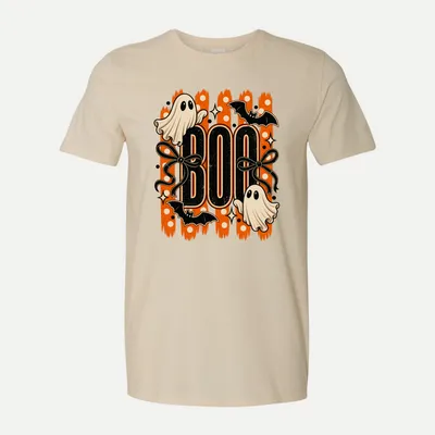 Polka Dots Striped Halloween Ghost shirt in Natural