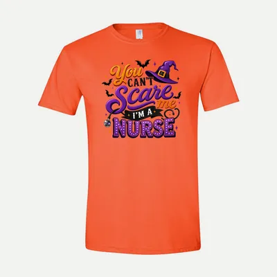 Scary Halloween Nurse RN shirt in Orange