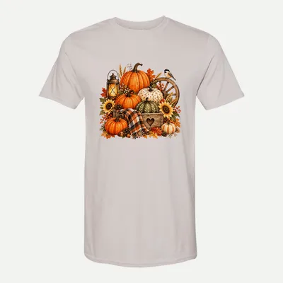 Rustic Pumpkin Wagon Fall shirt in Ice Grey