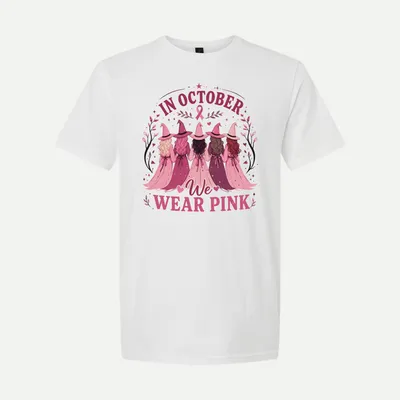 Breast Cancer Halloween Pink Witch shirt in White
