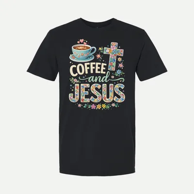 Coffee and Jesus Christian Floral shirt in Black