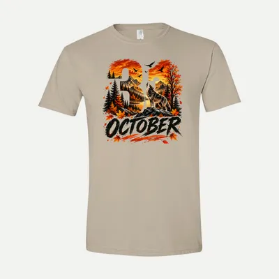 October Wolf Autumn Halloween shirt in Sand