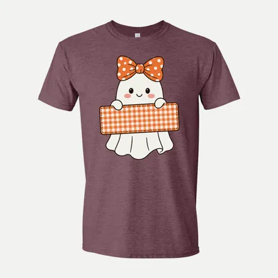 Personalized Halloween Ghost Girls shirt in Heather Maroon