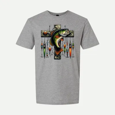 Vibrant Bass Fishing Art shirt in Sport Grey