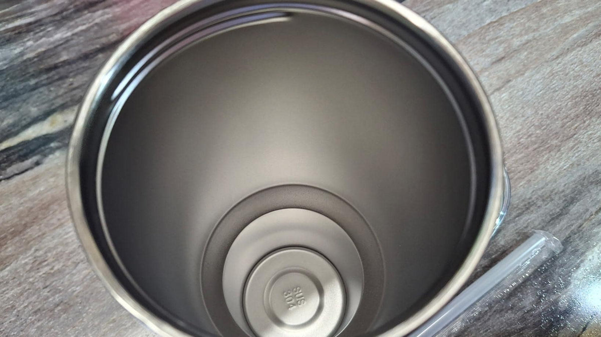 Inside of the 40 oz tumbler: stainless steel stamped SUS 304 on the bottom