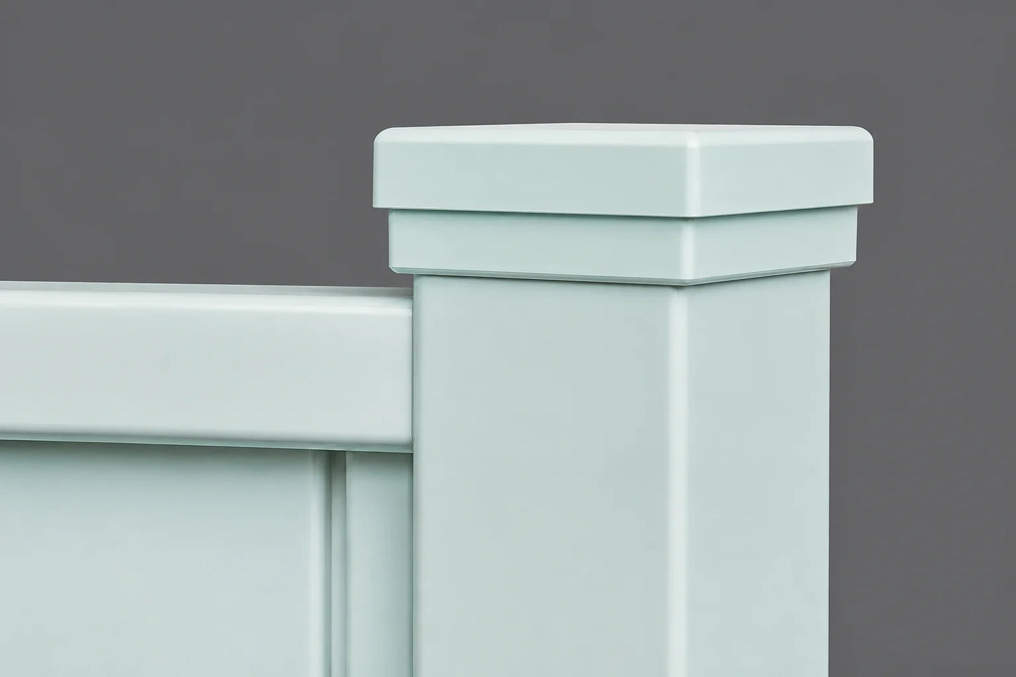 Flat post cap, included with the post and rail sign kit — low-profile square cap on a white vinyl sign post