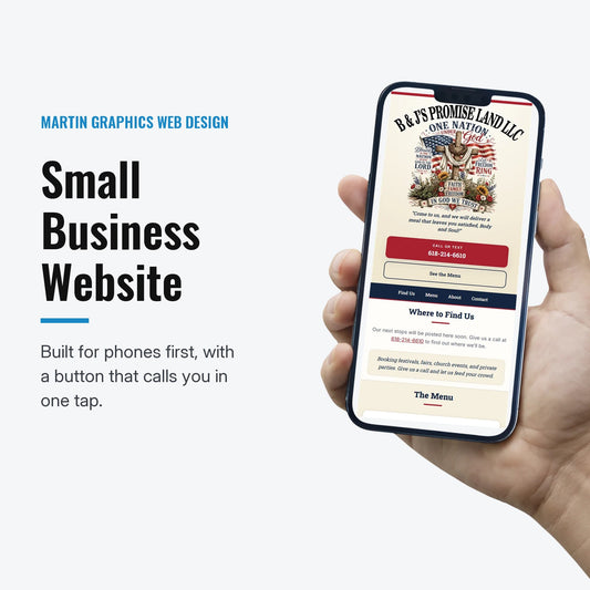 Small Business Website from Martin Graphics web design: a small business website we built, shown on a phone