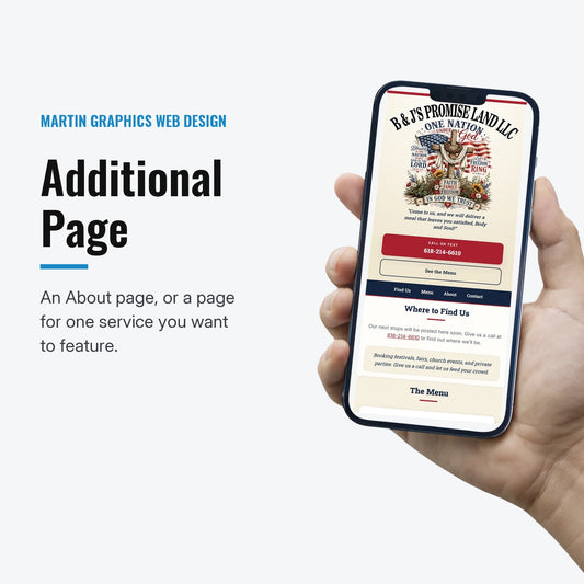 Additional Page from Martin Graphics web design: a small business website we built, shown on a phone