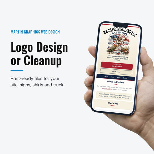 Logo Design or Cleanup from Martin Graphics web design: a small business website we built, shown on a phone