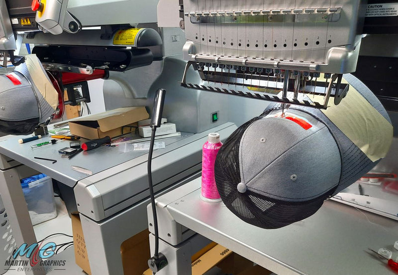 Custom hat in production in the Martin Graphics shop