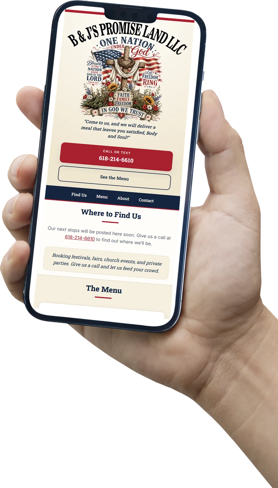 A small business website we built, shown on a phone