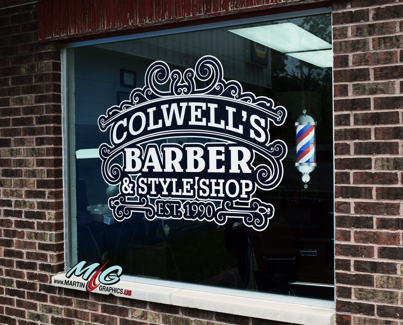 Barber shop window vinyl lettering