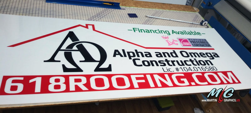 Backlit sign for a roofing contractor