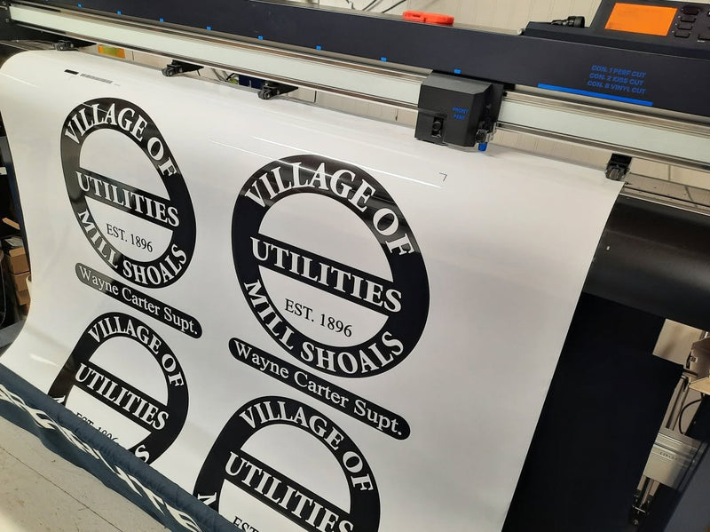 Village of Mill Shoals utilities decals coming off the plotter