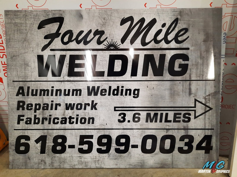 Four Mile Welding rustic-look sign