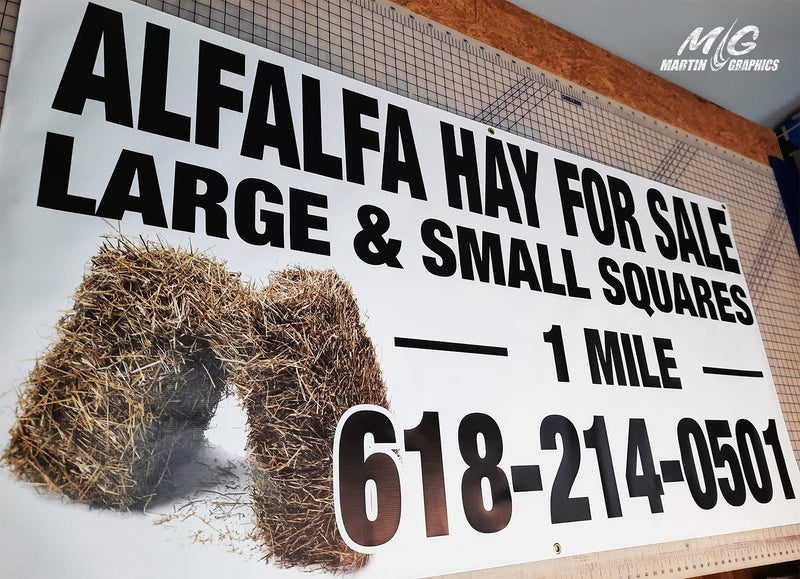 Banner alfalfa hay — custom signage