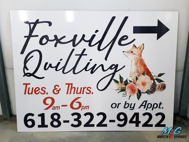 Foxville quilting — custom signage