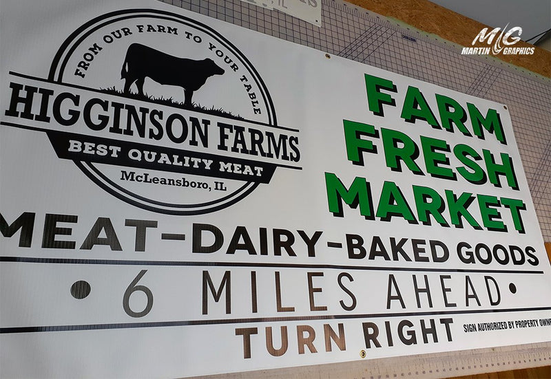 Higginson farms banner — custom signage