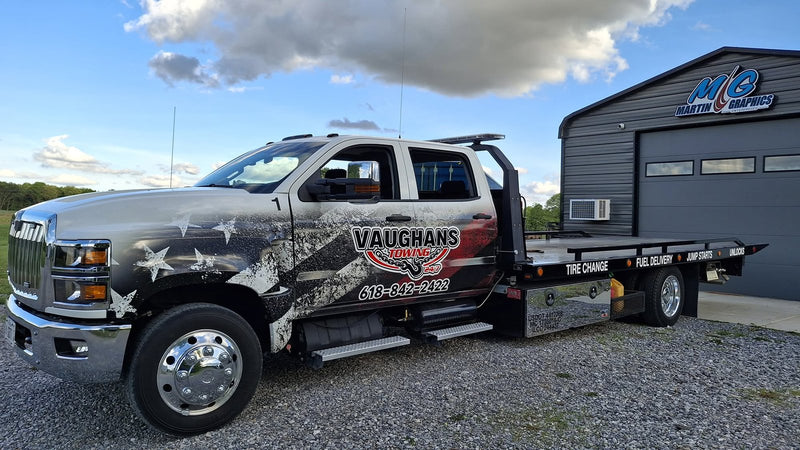 Vaughans Towing flatbed with flag design