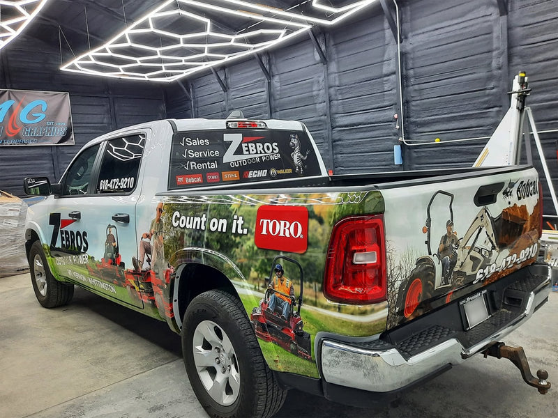 Zebros equipment dealer truck wrap with Toro graphics